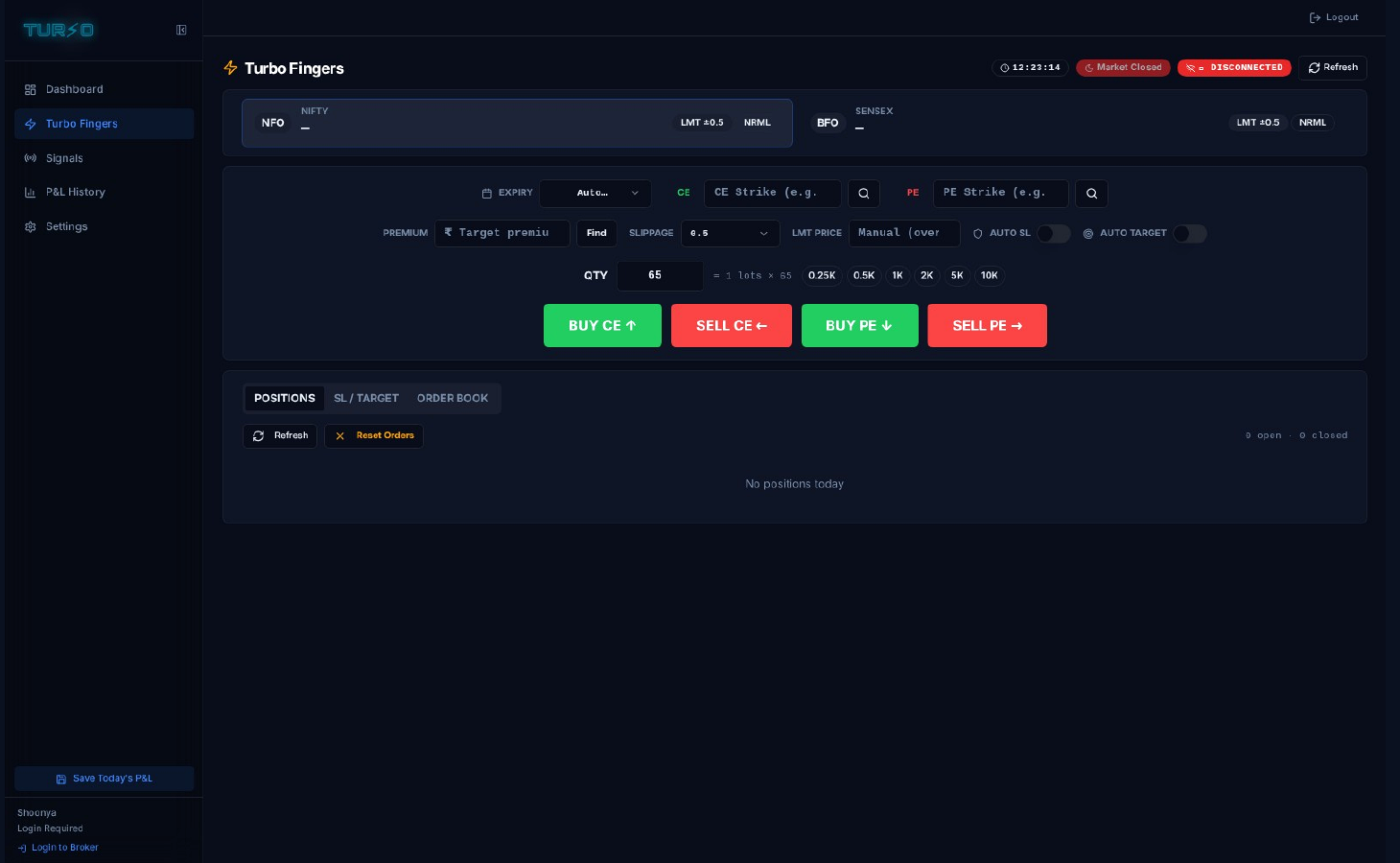 TURBO one-click options execution cockpit